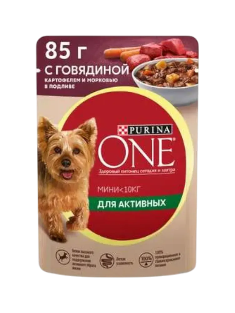 КОРМ Д/СОБАК PURINA ONE 85Г Д/АКТИВНЫХ МИНИ СОБАК ГОВЯДИНА/КАРТОФЕЛЬ/МОРКОВЬ