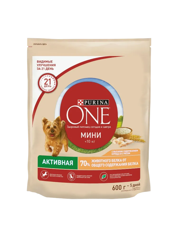КОРМ Д/СОБАК PURINA ONE 600Г Д/АКТИВНЫХ МИНИ СОБАК КУРИЦА/РИС