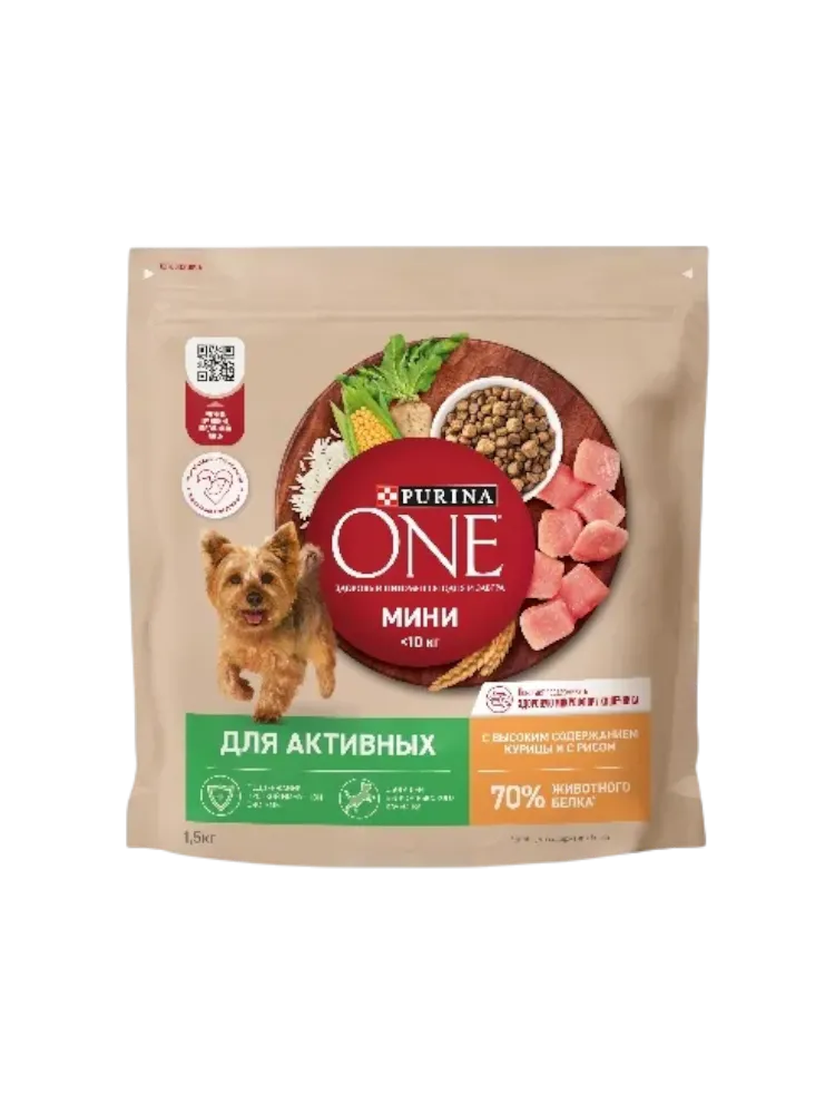 КОРМ Д/СОБАК PURINA ONE 1500Г Д/АКТИВНЫХ МИНИ СОБАК КУРИЦА/РИС