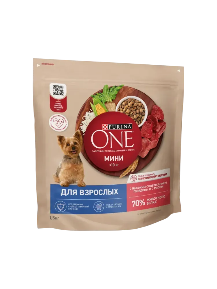 КОРМ Д/СОБАК PURINA ONE 1500Г Д/АКТИВНЫХ МИНИ СОБАК ГОВЯДИНА/РИС