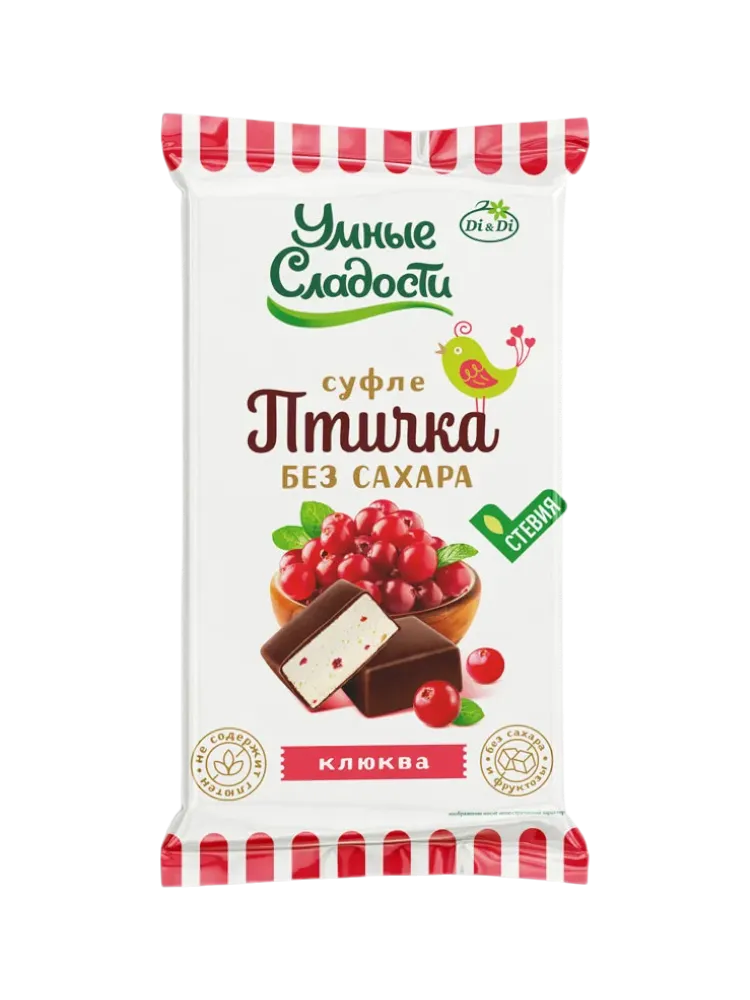 КОНФЕТЫ ПТИЧКА УМНАЯ 215Г СУФЛЕ НЕЖНОЕ СО ВКУСОМ КЛЮКВЫ