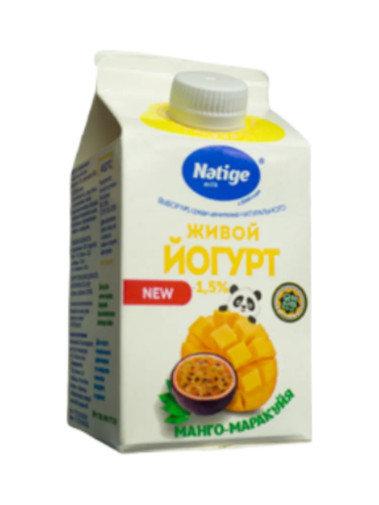 ЙОГУРТ НЭТИЖЕ ЖИВОЙ СО ВКУСОМ МАНГО И МАРАКУЙЯ 1,5% 450Г П/П