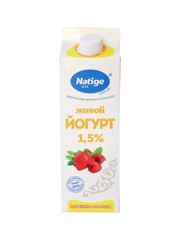 ЙОГУРТ НЭТИЖЕ 0.9Л КЛУБНИКА/МАЛИНА 1.5% ЖИВОЙ