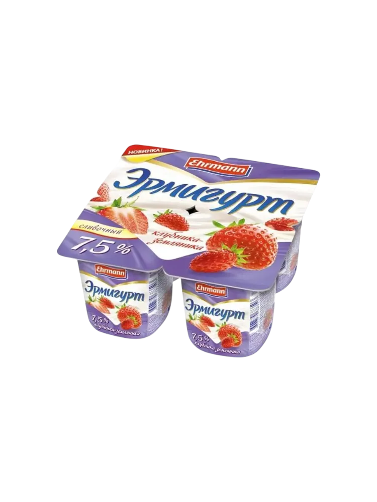 ЙОГУРТ ЭРМИГУРТ 100/115Г 7.5% СЛИВ КЛУБНИКА/ЗЕМЛЯНИКА  - фото 1