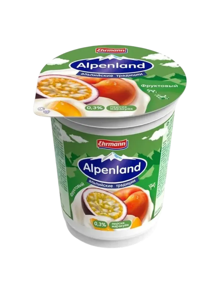 ЙОГУРТ ALPENLAND 320Г 0.3% ПЕРСИК/МАРАКУЙЯ