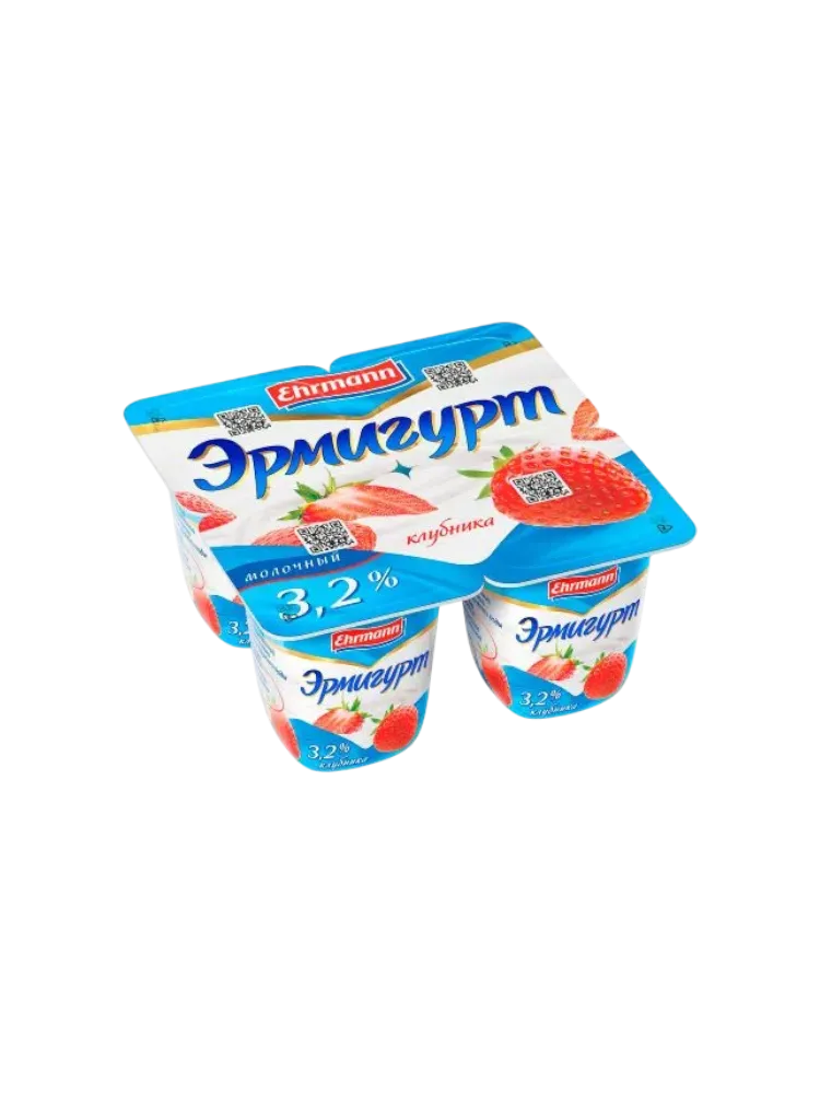 ЙОГУРТ ЭРМИГУРТ 100/115Г 3.2% МОЛ КЛУБНИКА - фото 1