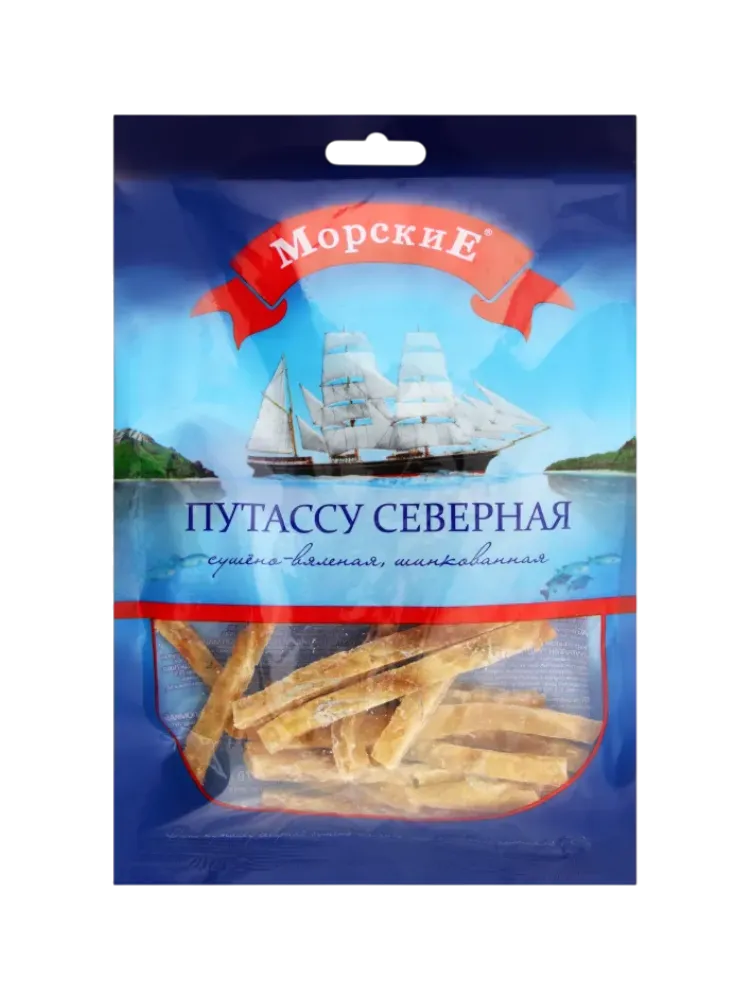 ФИЛЕ ПУТАССУ МОРСКИ 60Г СУШЕНО ВЯЛЕНО ШИНКОВАННЫЕ