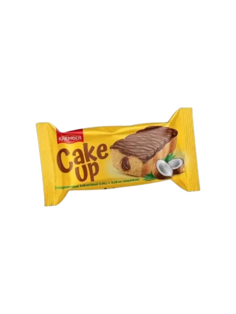 КЕКС KREMBER CAKE UP 55Г ГЛАЗИРОВАННЫЙ КОКОСОВЫЙ С КАКАО НАЧИНКОЙ