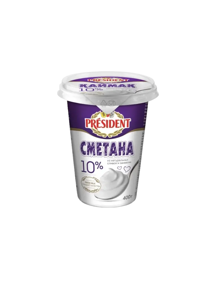 СМЕТАНА PRESIDENT 400Г 10% ПЛ/СТ