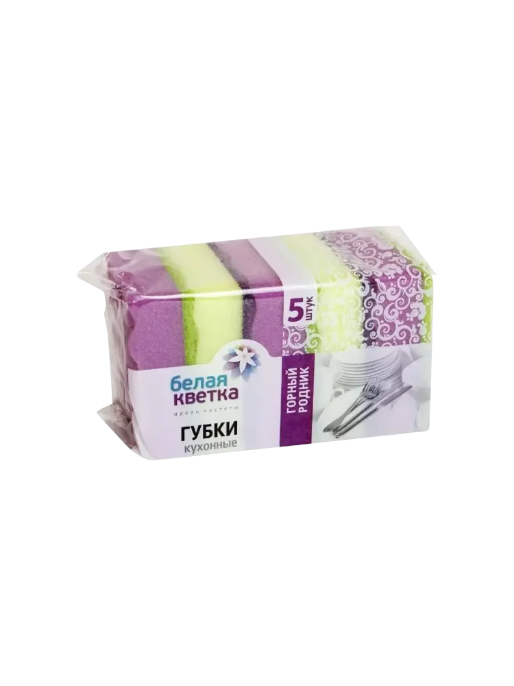  ГУБКИ КУХОН БЕЛАЯ КВЕТКА ГОРНЫЙ РОДНИК 5ШТ