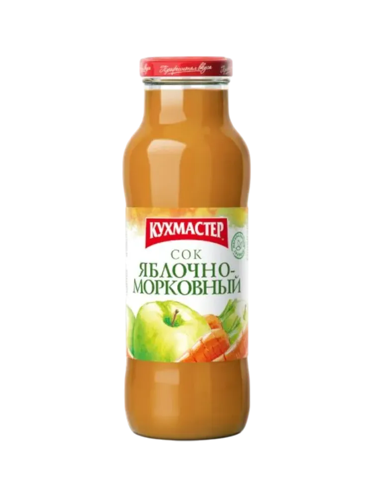 СОК КУХМАСТЕР 0,68Л ЯБЛОЧНО-МОРКОВНЫЙ С МЯКОТЬЮ СТ/Б
