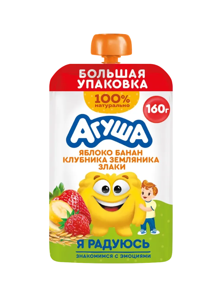 ПЮРЕ АГУША 160Г ЯБЛОКО/БАНАН/КЛУБНИКА/ЗЕМЛЯНИКА СО ЗЛАКАМИ