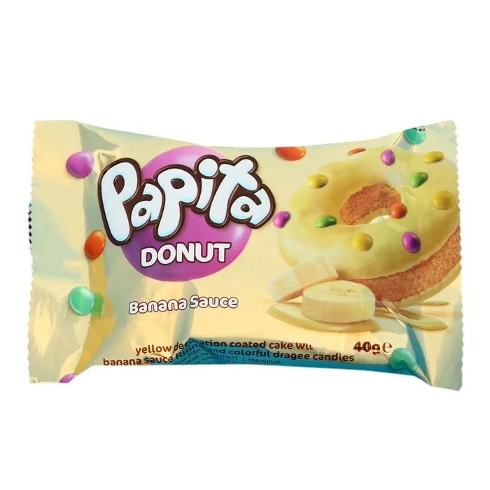 КЕКС PAPITA DONUT В ГЛАЗУРИ С БАНАНОВОЙ НАЧИНКОЙ И ЦВЕТНЫМ ДРАЖЕ 40Г