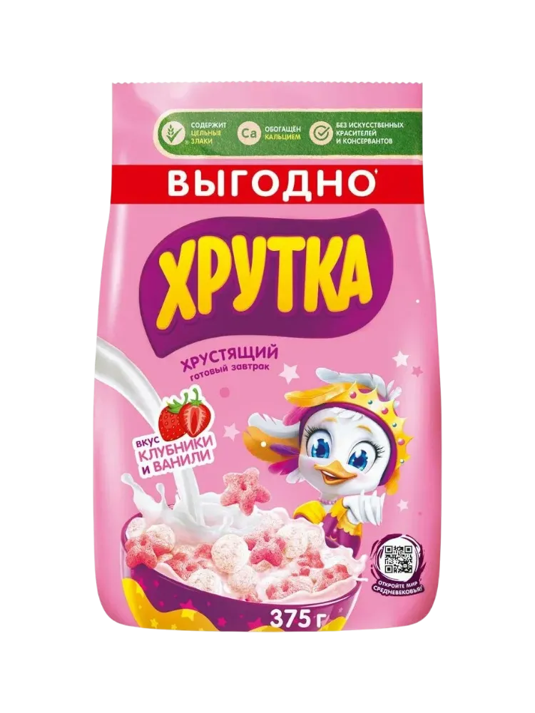 ГОТОВЫЙ ЗАВТРАК ХРУТКА 375ГР КЛУБНИЧНО-ВАНИЛЬНОЕ НАСТРОЕНИЕ