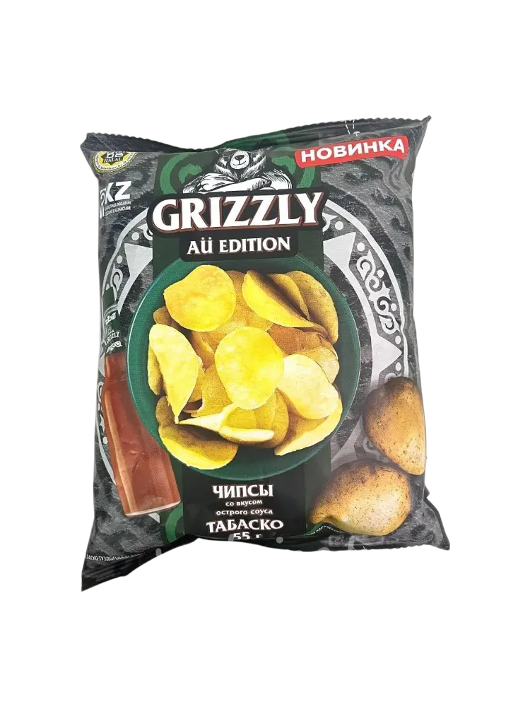 ЧИПСЫ GRIZZLY СО ВКУСОМ ОСТРОГО СОУСА ТАБАСКО 55ГР