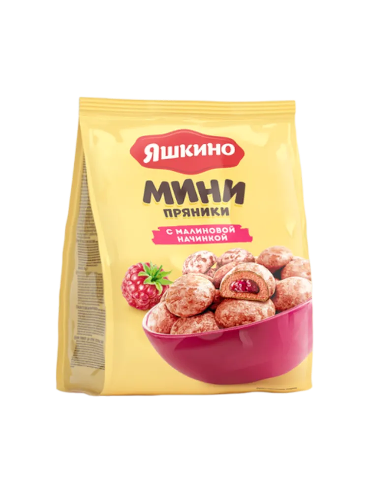 ЯШКИНО МИНИ-ПРЯНИК 300Г С МАЛИНОВОЙ НАЧИНКОЙ