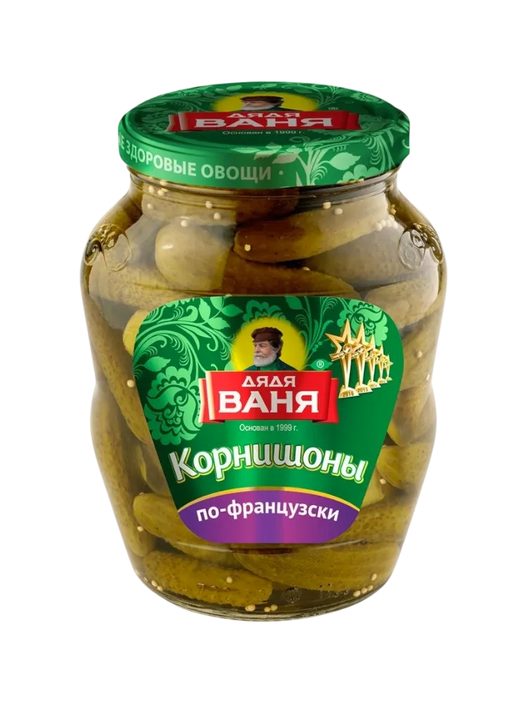 КОРНИШОНЫ ДЯДЯ ВАНЯ 680МЛ ПО ФРАНЦУЗКИ