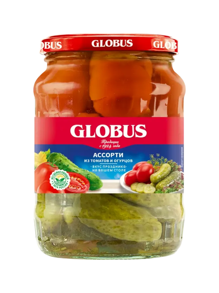 АССОРТИ GLOBUS 720МЛ ТОМАТЫ/ОГУРЦЫ