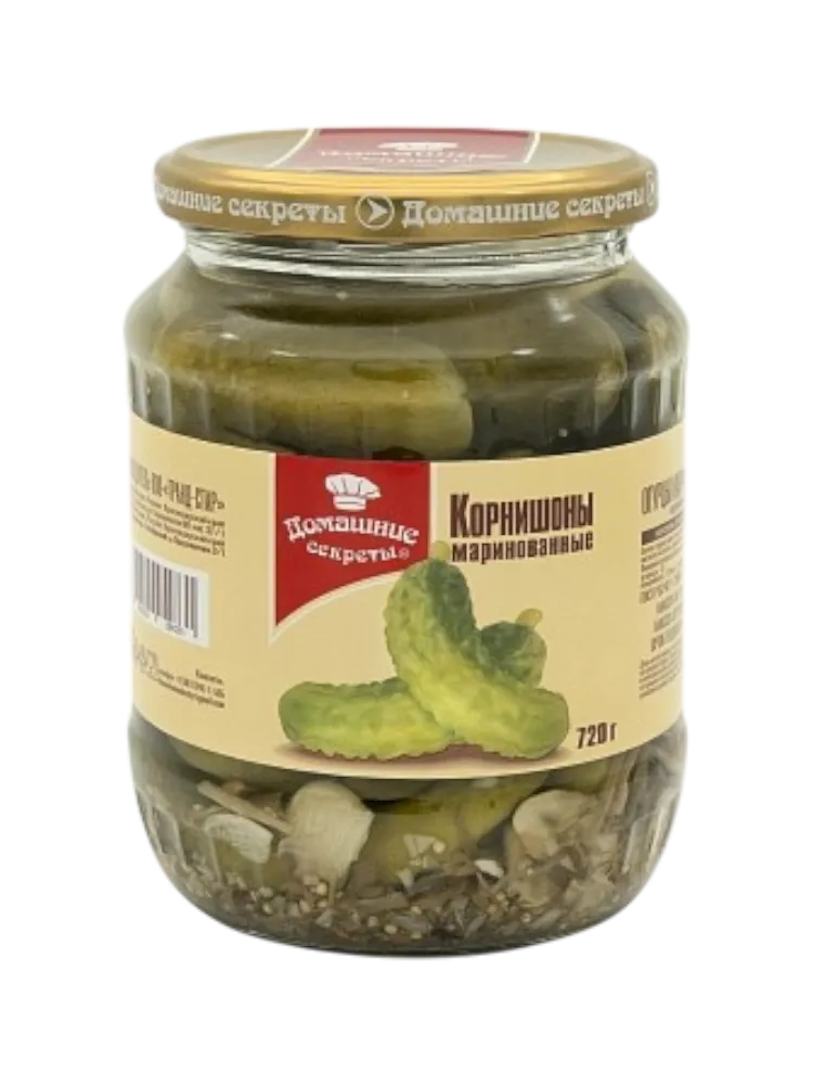 КОРНИШОНЫ ДОМАШНИЕ СЕКРЕТЫ МАРИНОВАНЫЕ 720Г СТ/Б