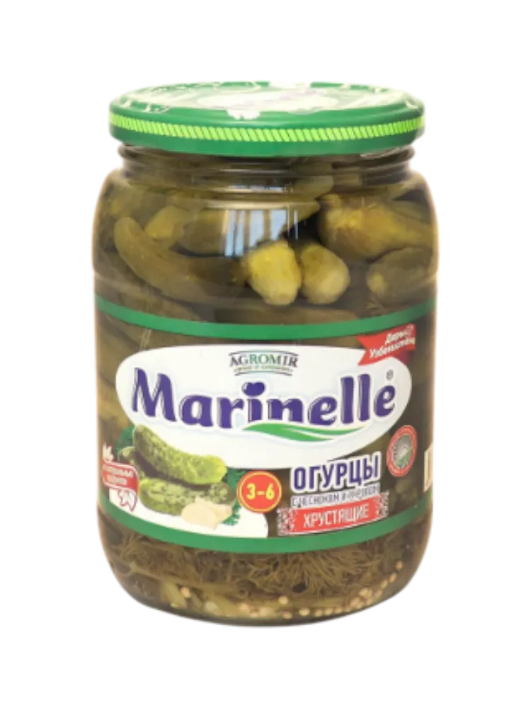 ОГУРЦЫ MARINELLE 720МЛ ДЕЛИКАТ 3-6СМ ЧЕСНОК/УКРОП