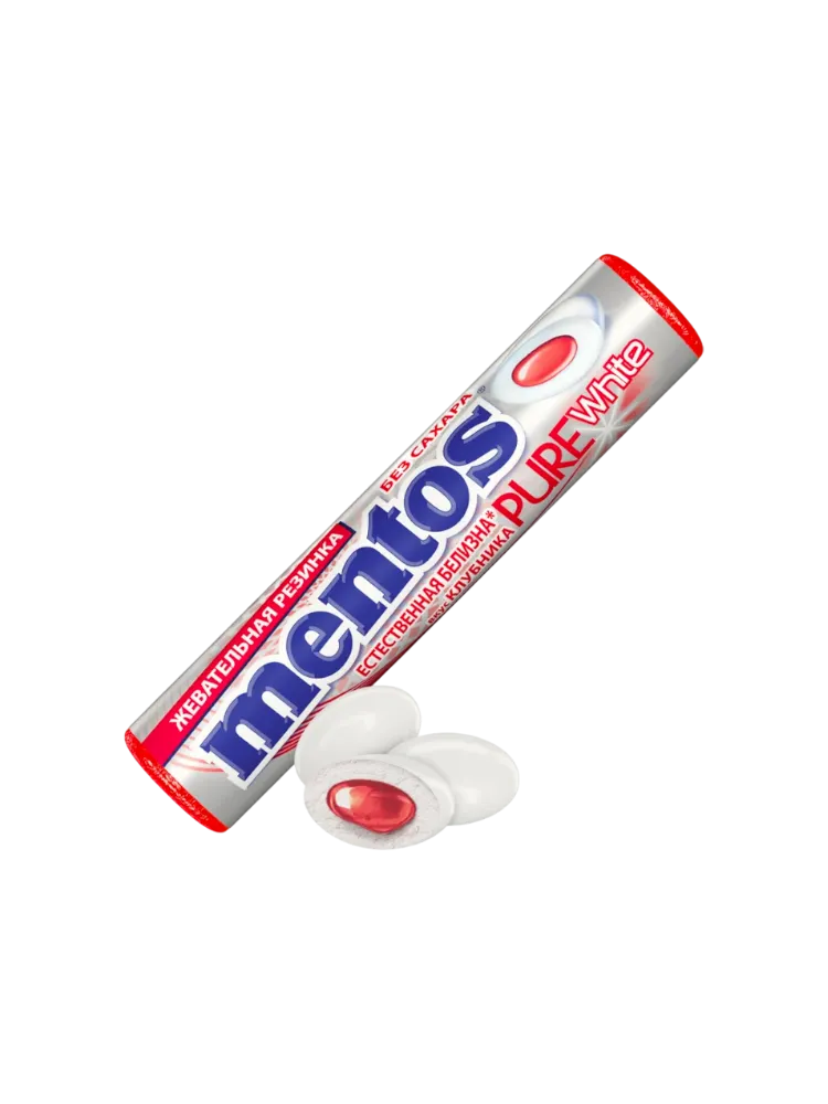 ЖЕВ РЕЗ MENTOS PURE WHITE 15.5Г КЛУБНИКА 