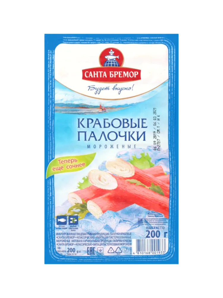 КРАБОВЫЕ ПАЛОЧКИ САНТА БРЕМОР 200Г КЛАССИЧЕСКИЕ В/У 