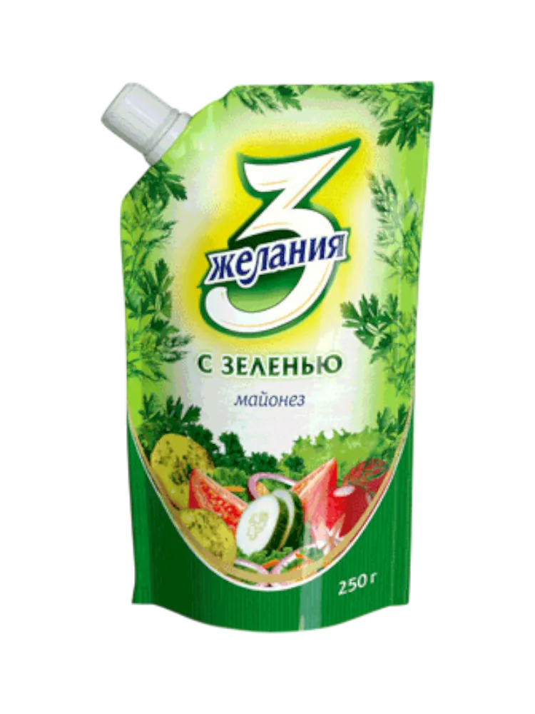 МАЙОНЕЗ 3 ЖЕЛАНИЯ 380/420Г С ЗЕЛЕНЬЮ 