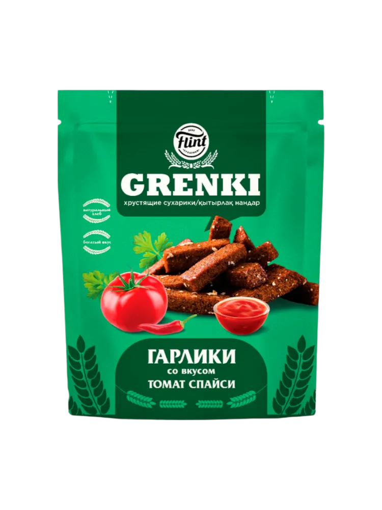ГРЕНКИ  ГАРЛИКИ ТМ FLINT  СО ВКУСОМ  ТОМАТ СПАЙСИ 90ГР