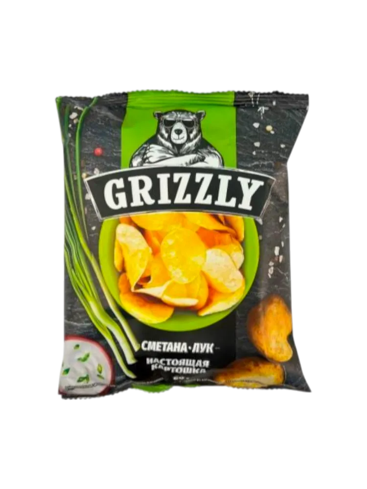 ЧИПСЫ GRIZZLY 55Г НАТУРАЛЬНЫЕ СО ВКУСОМ СМЕТАНЫ И ЛУКА(15)
