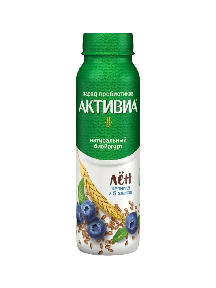 ЙОГУРТ ДАНОН АКТИВИА ПИТЬЕВАЯ ЧЕРНИКА/ ЗЛАКИ/ЛЕН 270Г(10)