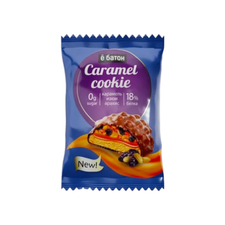 ПЕЧЕНЬЕ CARAMEL COOKIE 45Г С АРАХИСОМ И ИЗЮМОМ В ГЛАЗУРИ