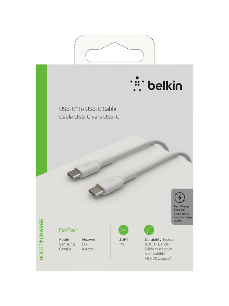 USB -кабель Belkin USB USB-C - USB-C , 1м, пластик, белый (CAB003bt1MWH)