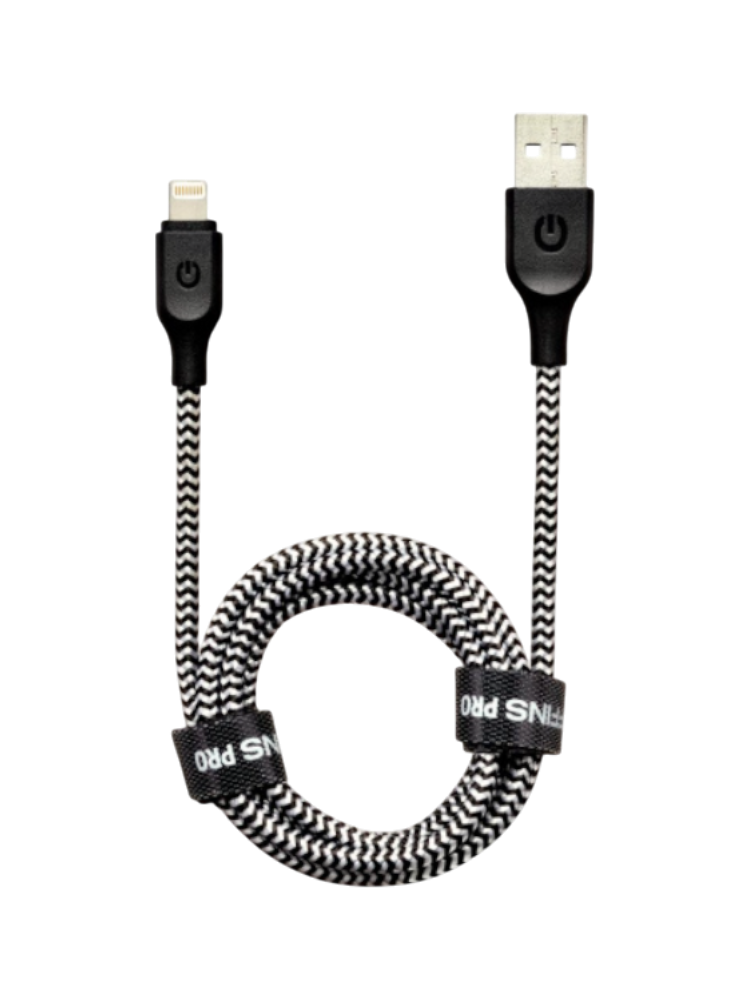 USB -кабель GERFFINS GFPRO-CABN-AL-BLACK/WHITE, Lightning нейлон 1м, цвет черно-белый