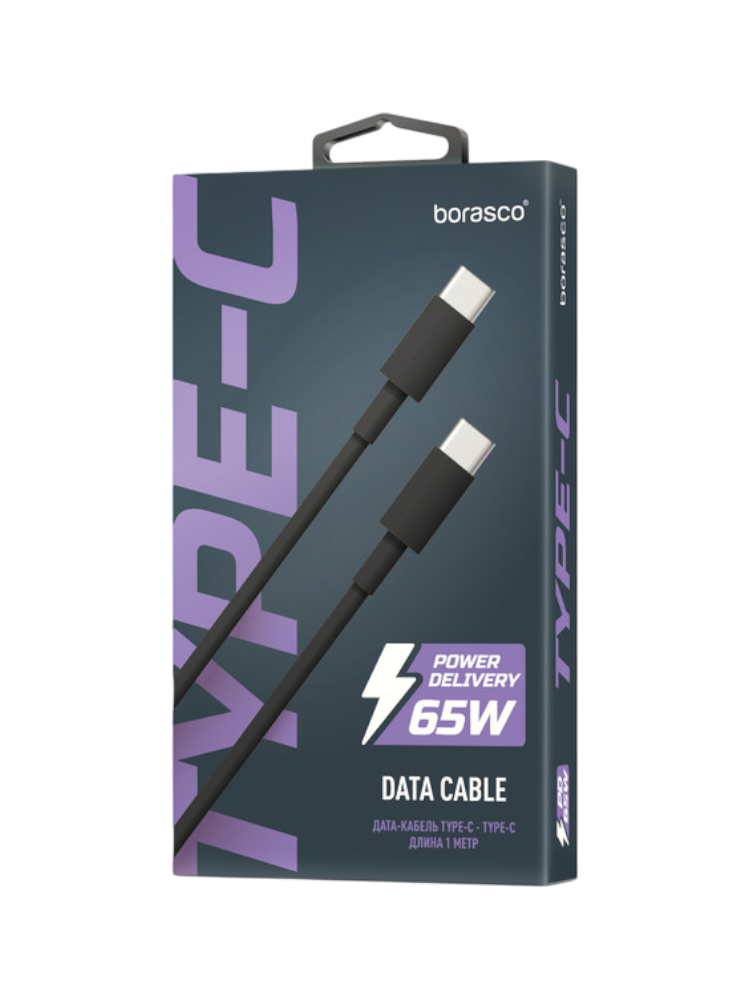 USB -кабель Borasco Fishbone PD Type-C - Type-C, 65W, 1м, spaсe grey