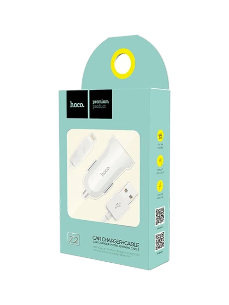Зарядное устройство для авто Hoco Z2 Car charger set with Micro cable 1USB 1.5A White