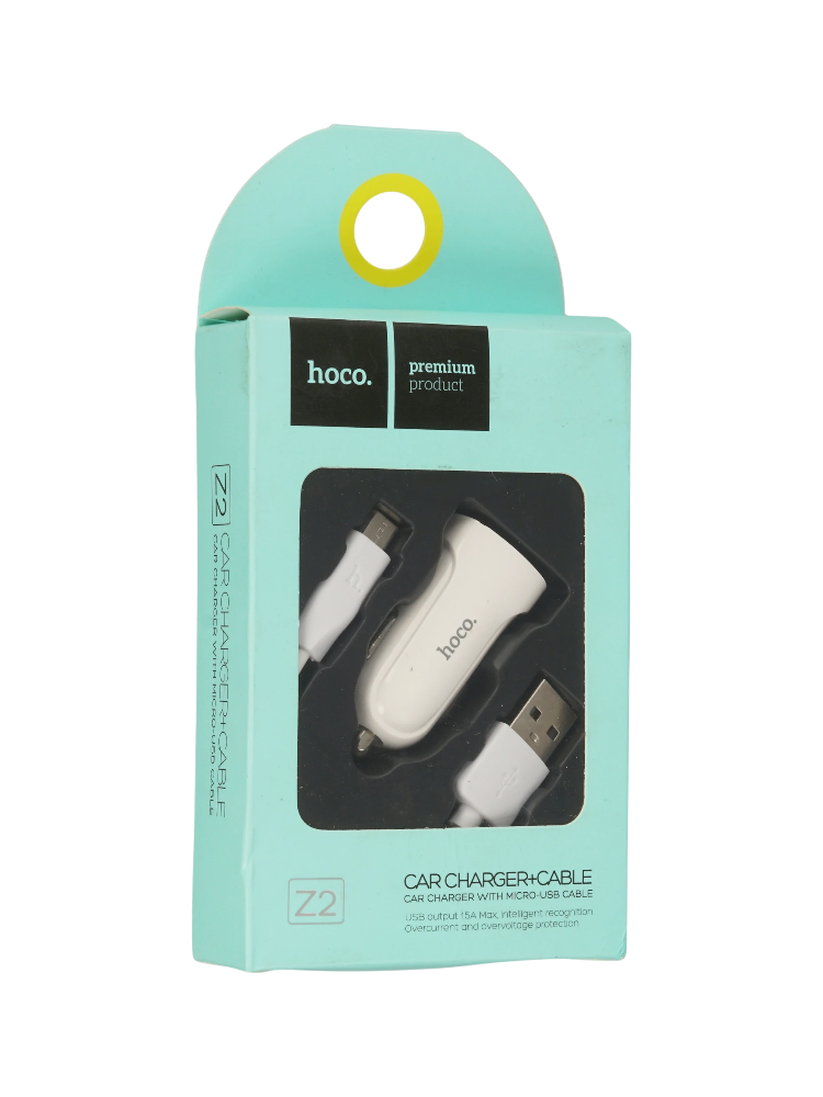 Зарядное устройство для авто Hoco Z2 Car charger set with Light IP cable 1USB 1.5A White