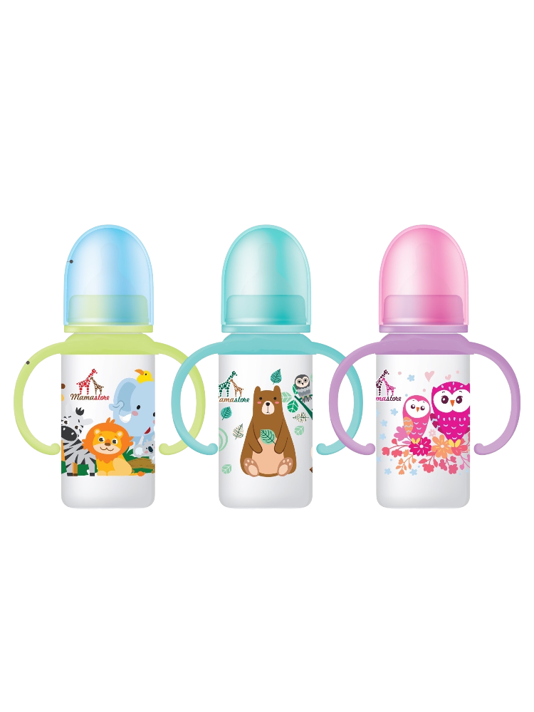 Бутылочка MamaStore с ручками ПП, силикон 0+ 125 мл арт.В125Н