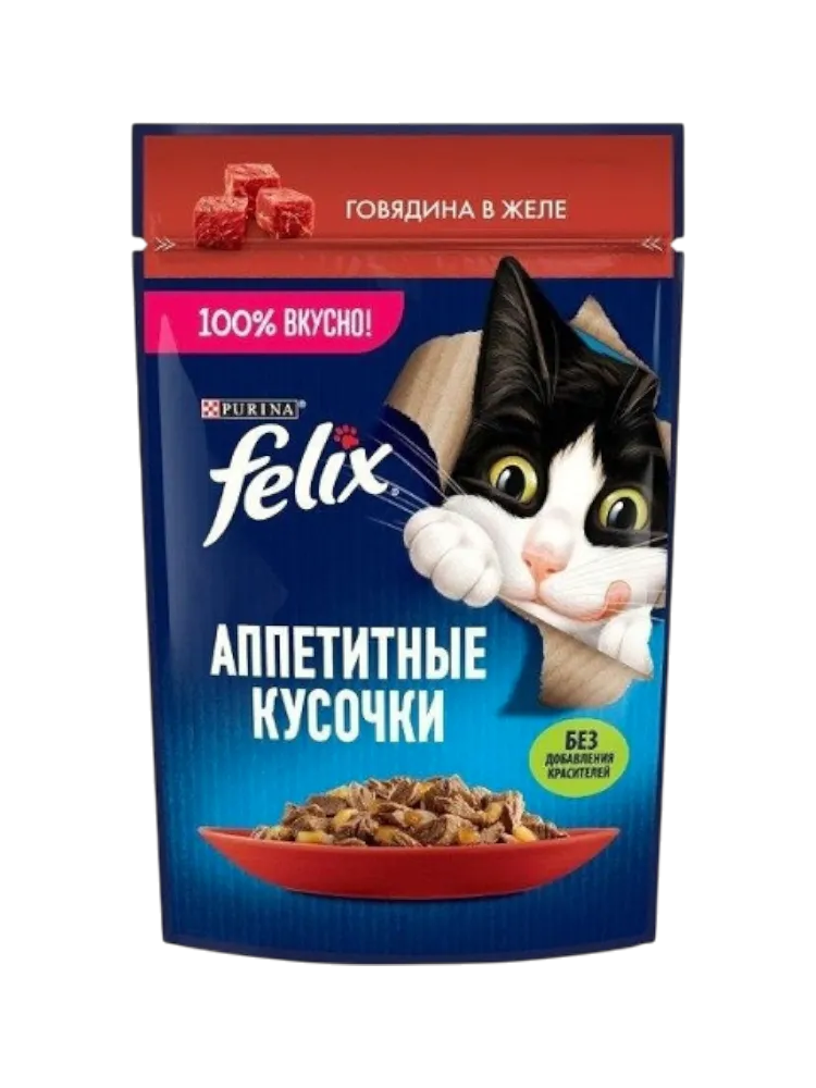 Корм Felix Аппетитные кусочки в желе говядина 75 г