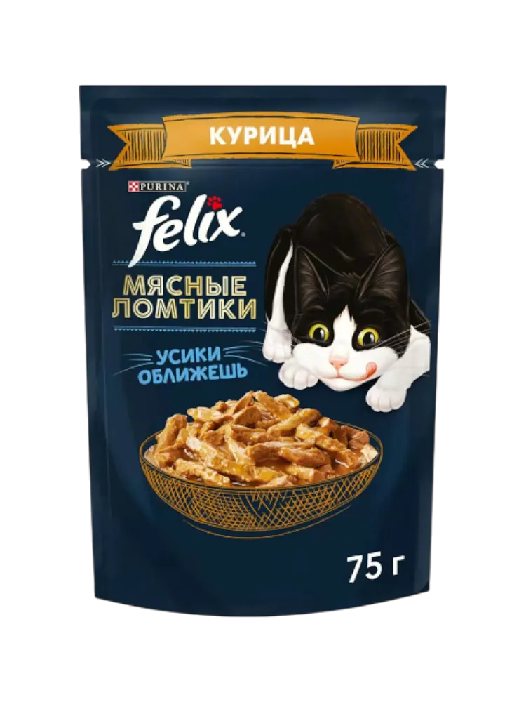 Felix, Мясные ломтики Курица Феликс Влажный корм для кошек, 75г