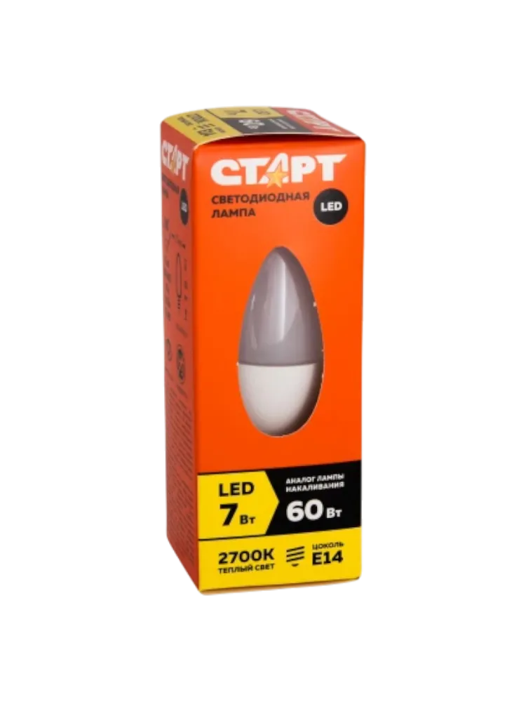 ЛАМПОЧКА СТАРТ LED E14 7W 30 1ШТ ТЕПЛ СВЕЧКА