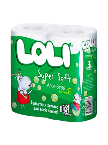 ТУАЛЕТНАЯ БУМАГА LOLI SUPER SOFT 4ШТ АЛОЭ+ВИТАМИН Е