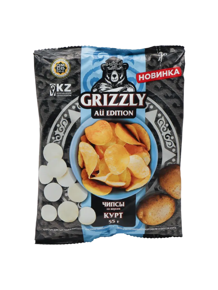 ЧИПСЫ GRIZZLY СО ВКУСОМ КУРТ 55ГР - фото 1