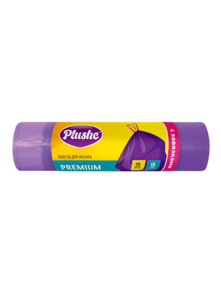 МЕШКИ Д/МУС PLUSHE PREMIUM ОСОБО ПРОЧНЫЕ 35Л/15ШТ С ЗАВЯЗКАМИ