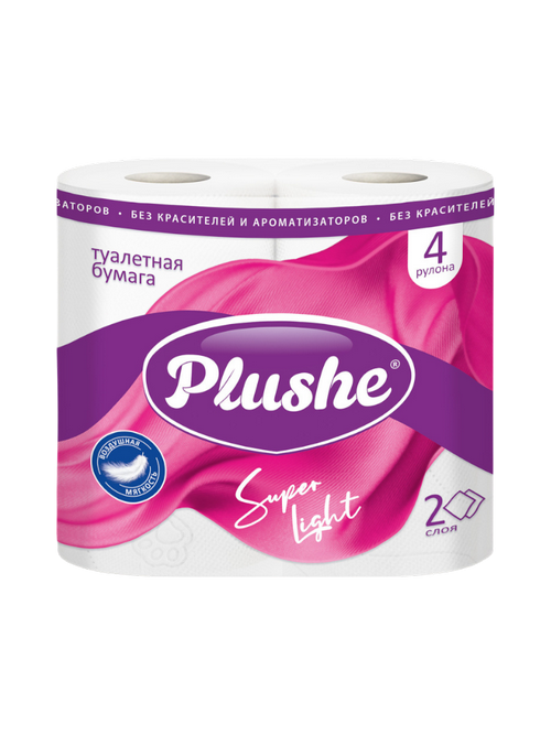 ТУАЛЕТ БУМАГА PLUSHE SUPER LIGHT 2-Х СЛ 4РУЛ БЕЛАЯ