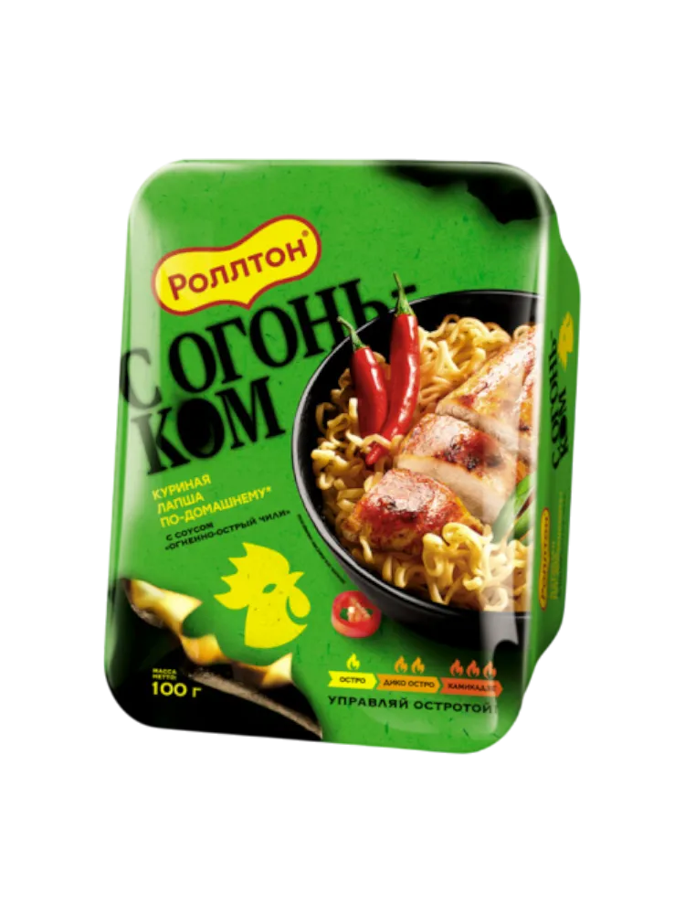 ЛАПША РОЛТОН 100Г С ОГОНЬКОМ КУРИННАЯ  ЧАШКА