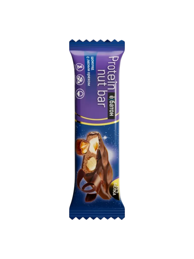 БАТОНЧИК PROTEIN NUT BAR 40Г ШОКОЛАДА С ЦЕЛЬНЫМ ЛЕСНЫМ ОРЕХОМ