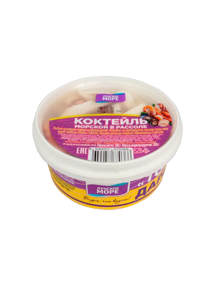 КОКТЕЙЛЬ ЛУНСКОЕ МОРЕ 180Г МИДИИ/ЩУП КАЛЬМАРА В РАССОЛЕ ПЛ/Б