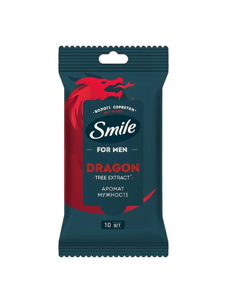 САЛФЕТКИ ВЛАЖНЫЕ SMILE MEN С ЭКСТРАКТОМ ДЕРЕВА ДРАКОНА 10ШТ