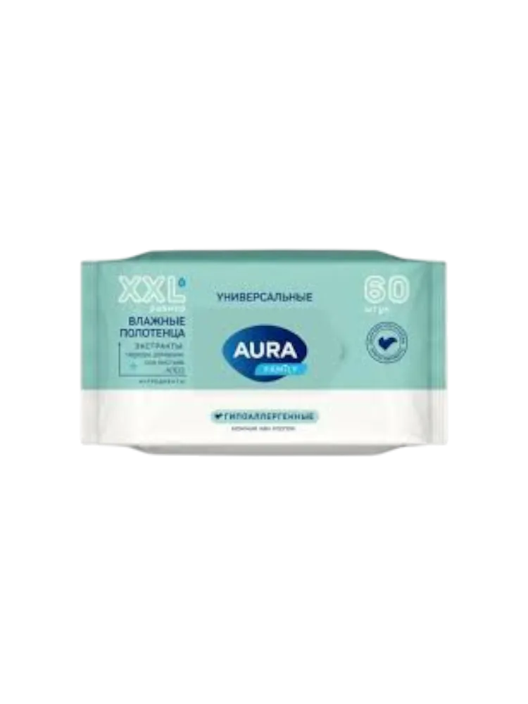 ПОЛОТЕНЦА ВЛАЖ AURA FAMILY BIG-PACK 60ШТ