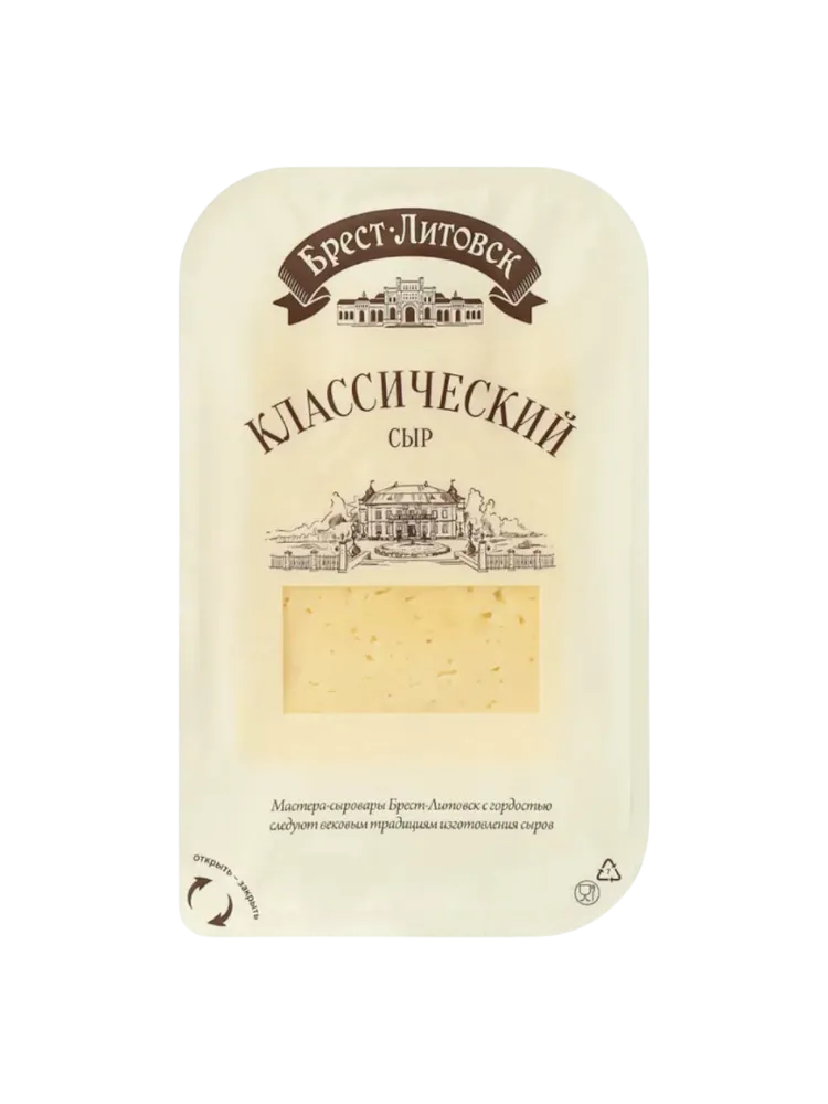 СЫР БРЕСТ-ЛИТОВСК КЛАССИЧЕСКИЙ П/ТВ 45% 130Г СЛАЙСЫ